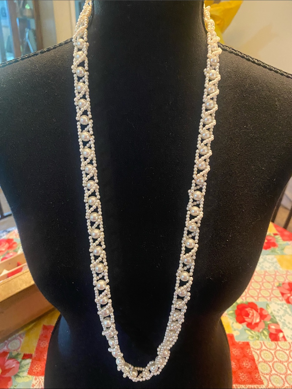 Elegant White Pearl Beaded Long Necklace